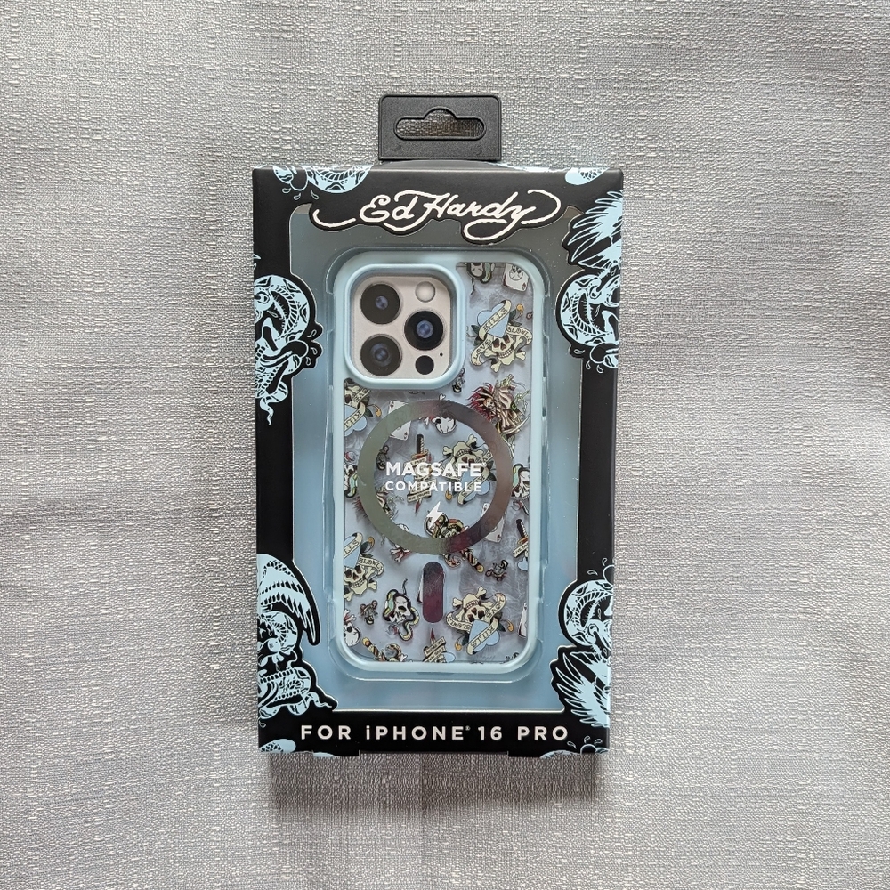 Ed Hardy Blue Love Kills Slowly Skull Tattoo Design iPhone 16 Pro Case NEW!